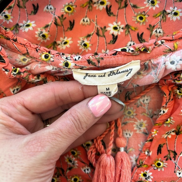 Tangerine Blouse with Flowers Medium - Picture 2 of 4